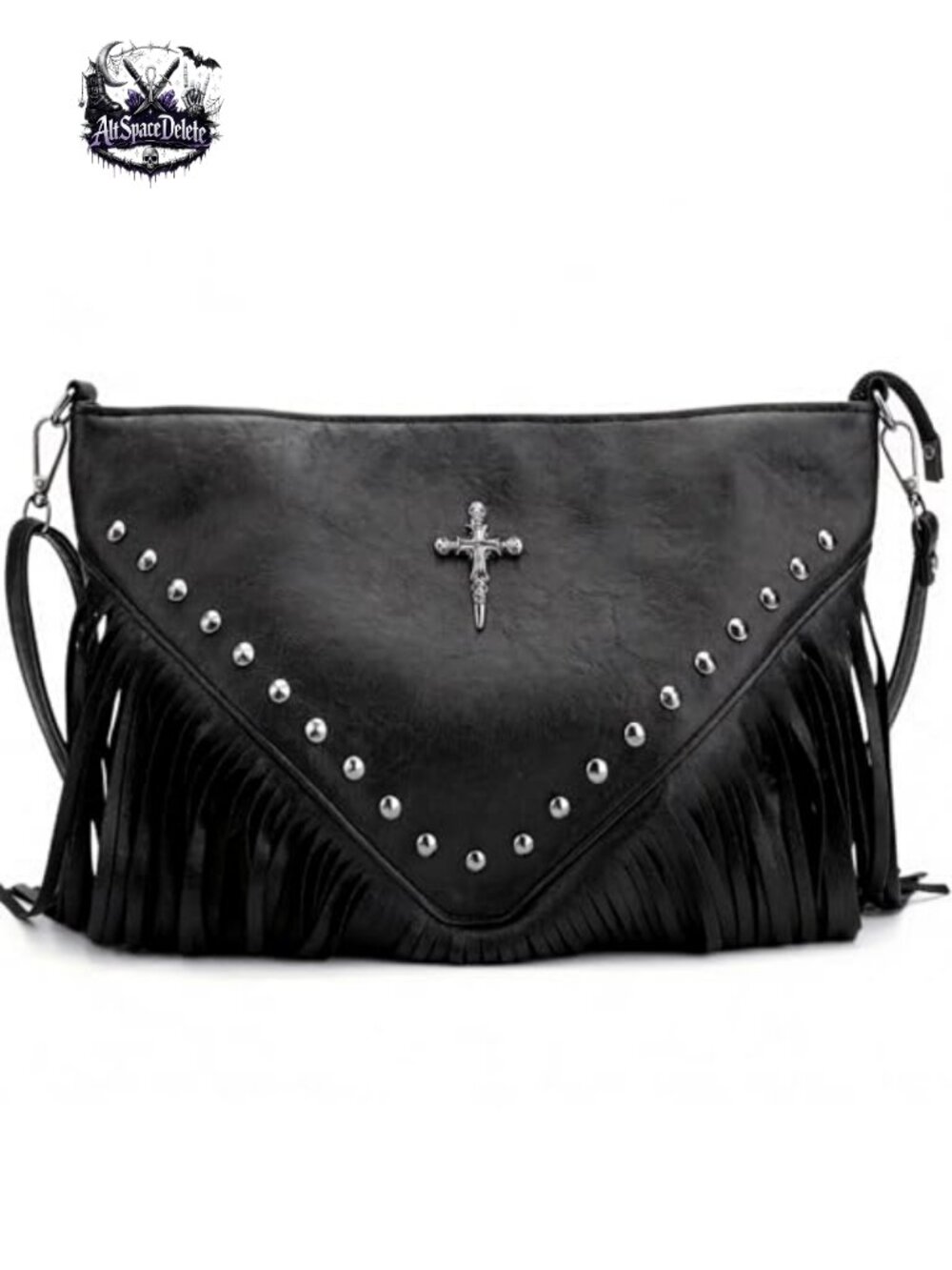 Fringe Crossbody Purse Silver Studded Tassel Bag Vegan Suede Hobo Festival